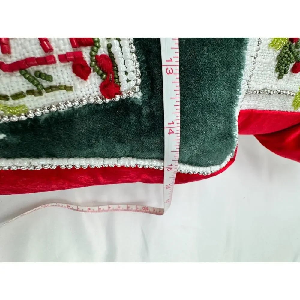 Gingerbread House Red Green Novagratz Holiday Throw Pillow Beaded Bling NWT